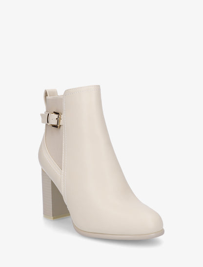Bottines en simili à empiècement métal au talon - Beige - 2