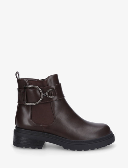 Bottines en simili à cheville élastiquée - Marron - 1