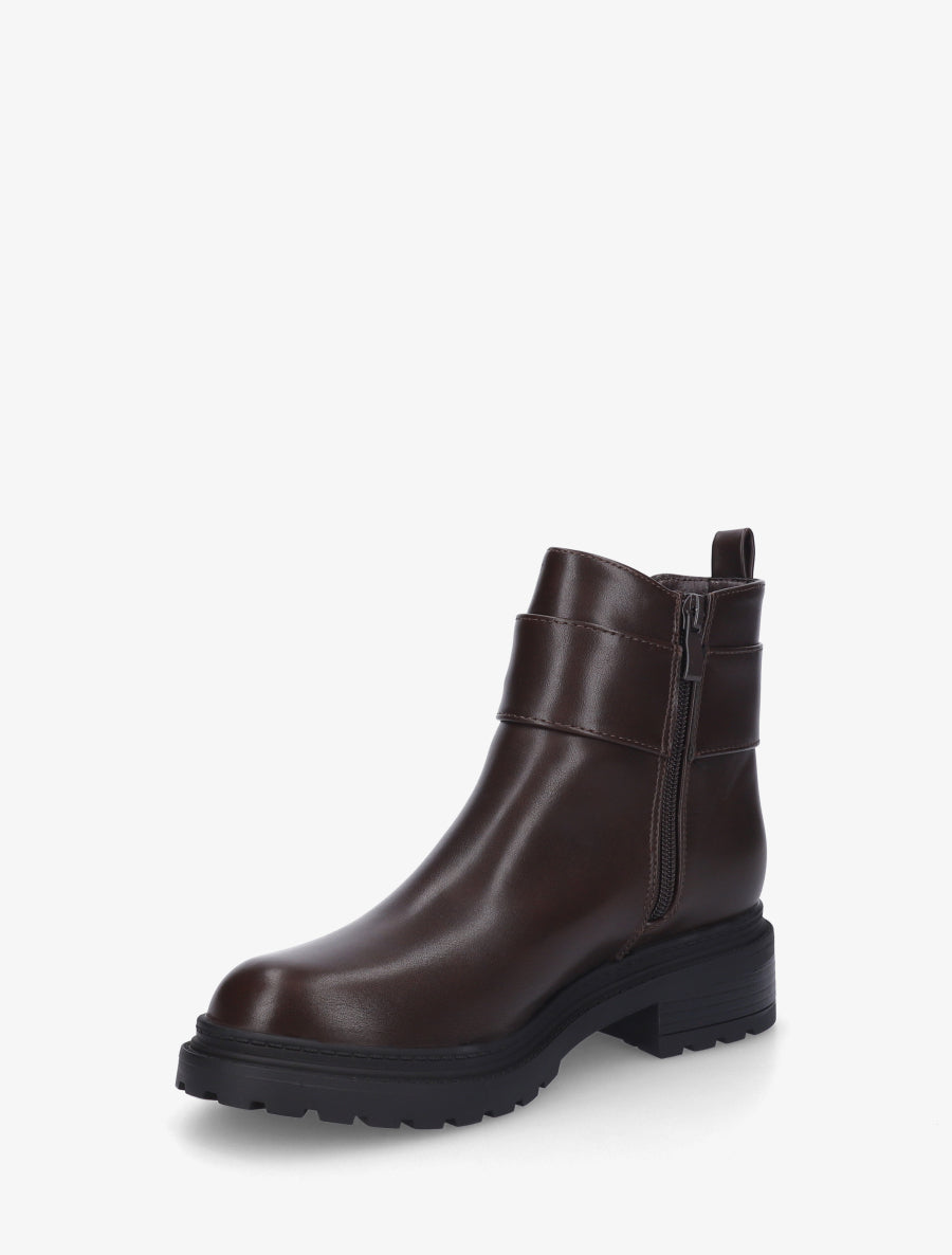 Bottines en simili à cheville élastiquée - Marron - 3