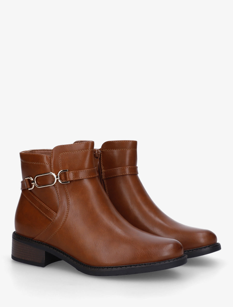 Bottines unies en simili - Camel - 4