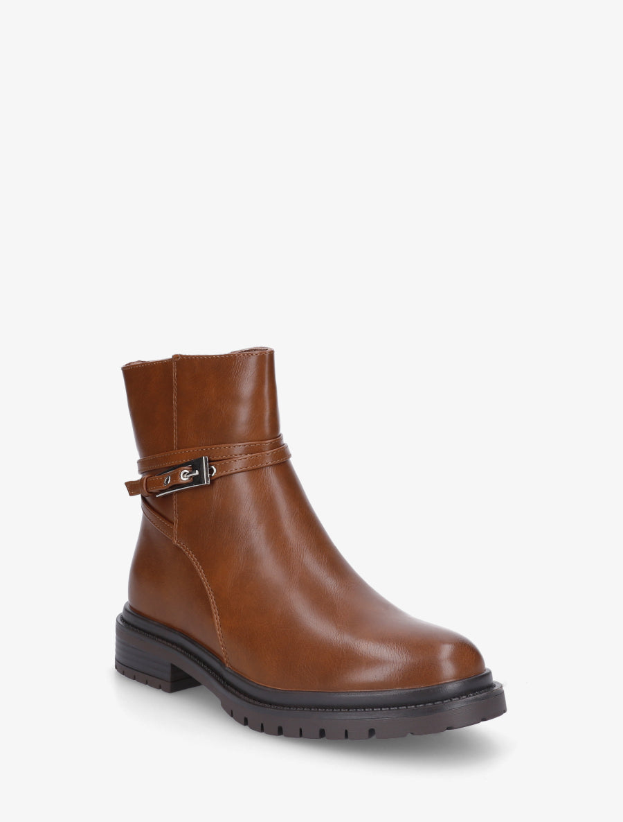 Bottines en simili sanglées - Camel - 2