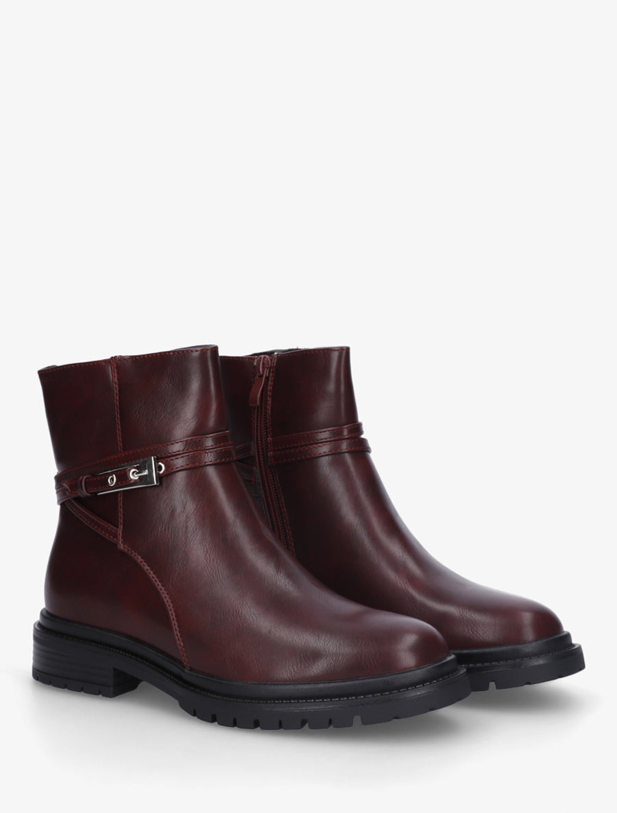 Bottines en simili sanglées - Lie de vin - 4