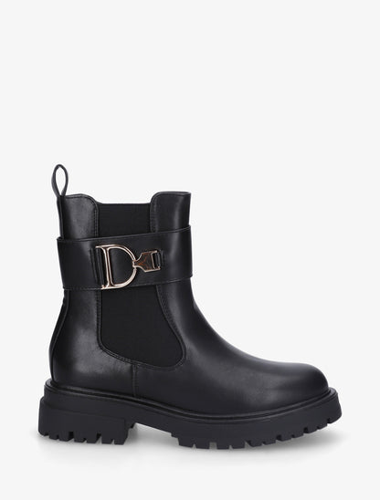 Bottines montantes à boucle décorative dorée - Noir - 1