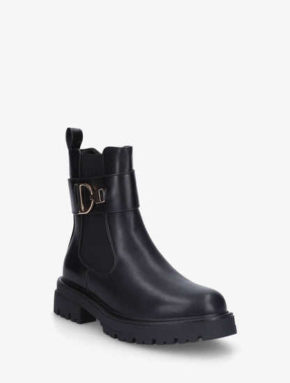 Bottines montantes à boucle décorative dorée - Noir - 2