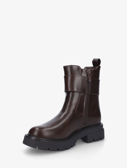 Bottines montantes à boucle décorative dorée - Marron - 3