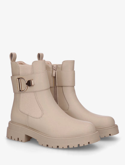 Bottines montantes à boucle décorative dorée - Beige - 4
