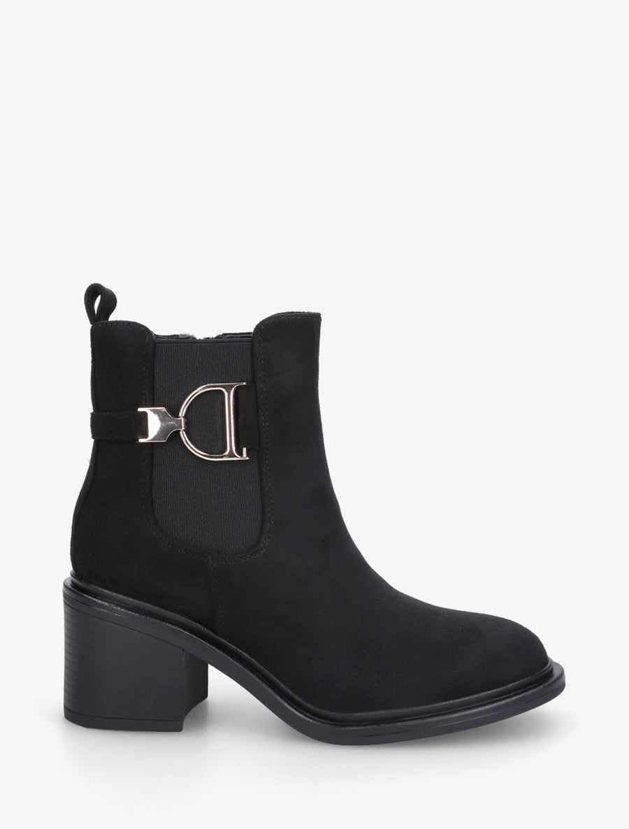 Bottines en suédine à boucle décorative - Noir - 1