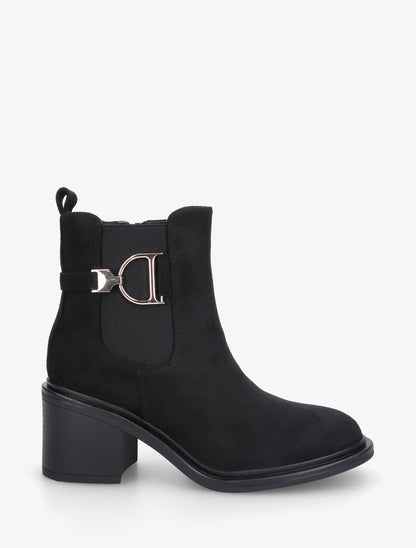Bottines en suédine à boucle décorative - Noir - 1