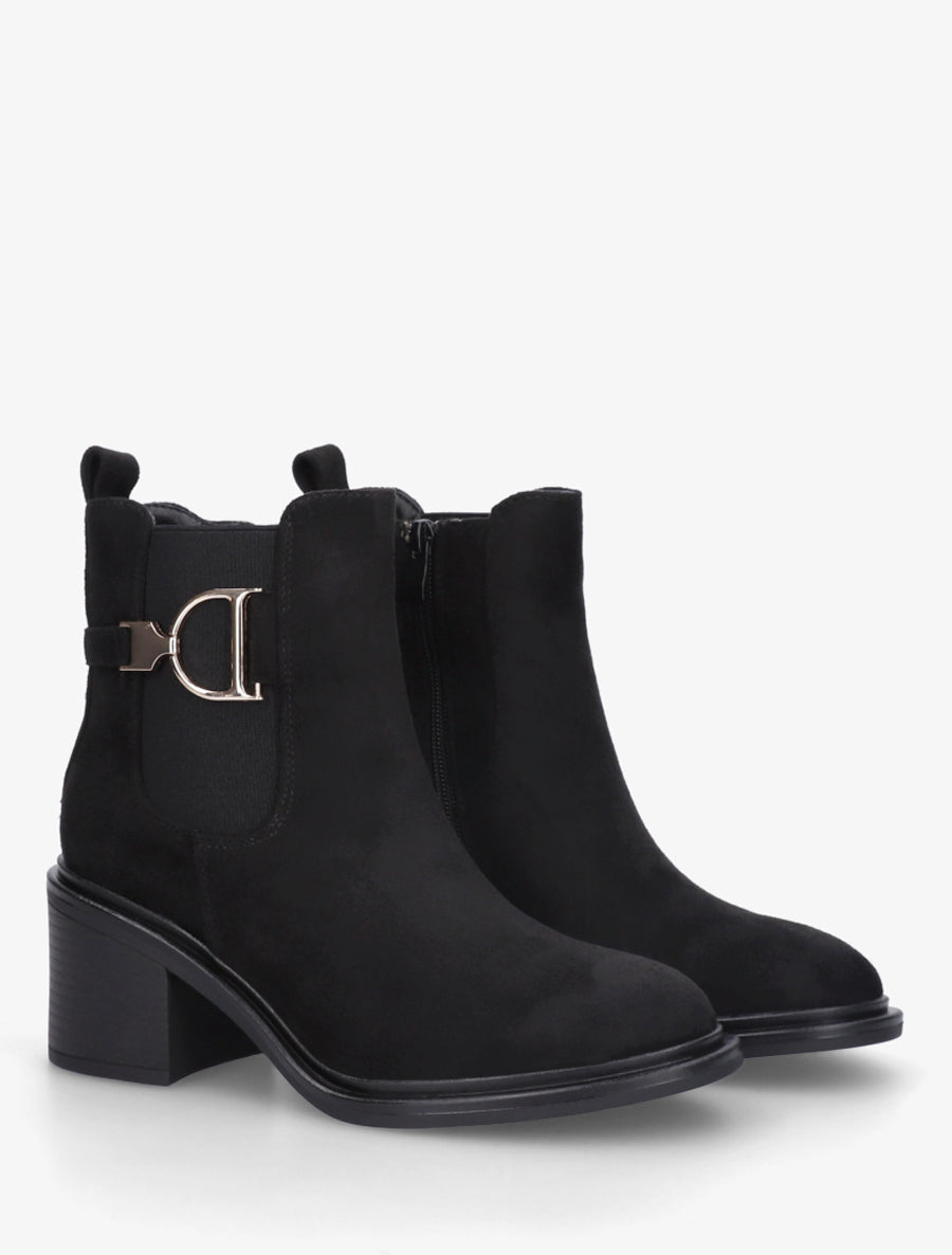 Bottines en suédine à boucle décorative - Noir - 4