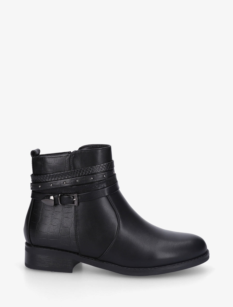 Bottines en simili à 4 brides - Noir - 1