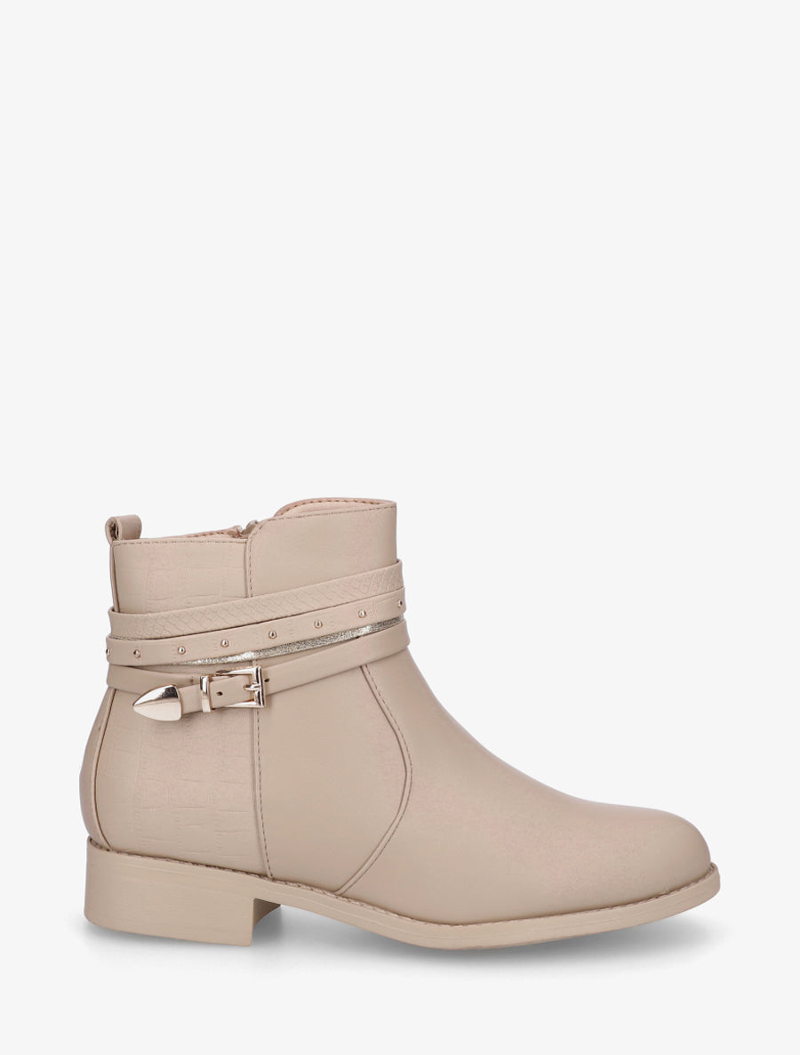 Bottines en simili à 4 brides - Taupe - 1
