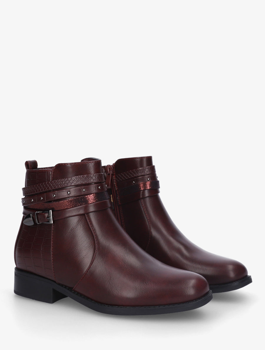 Bottines en simili à 4 brides - Lie de vin - 4