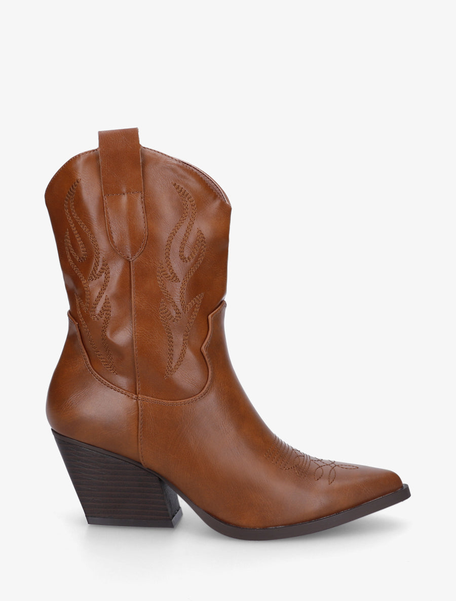 Bottines montantes style santiags - Camel - 1