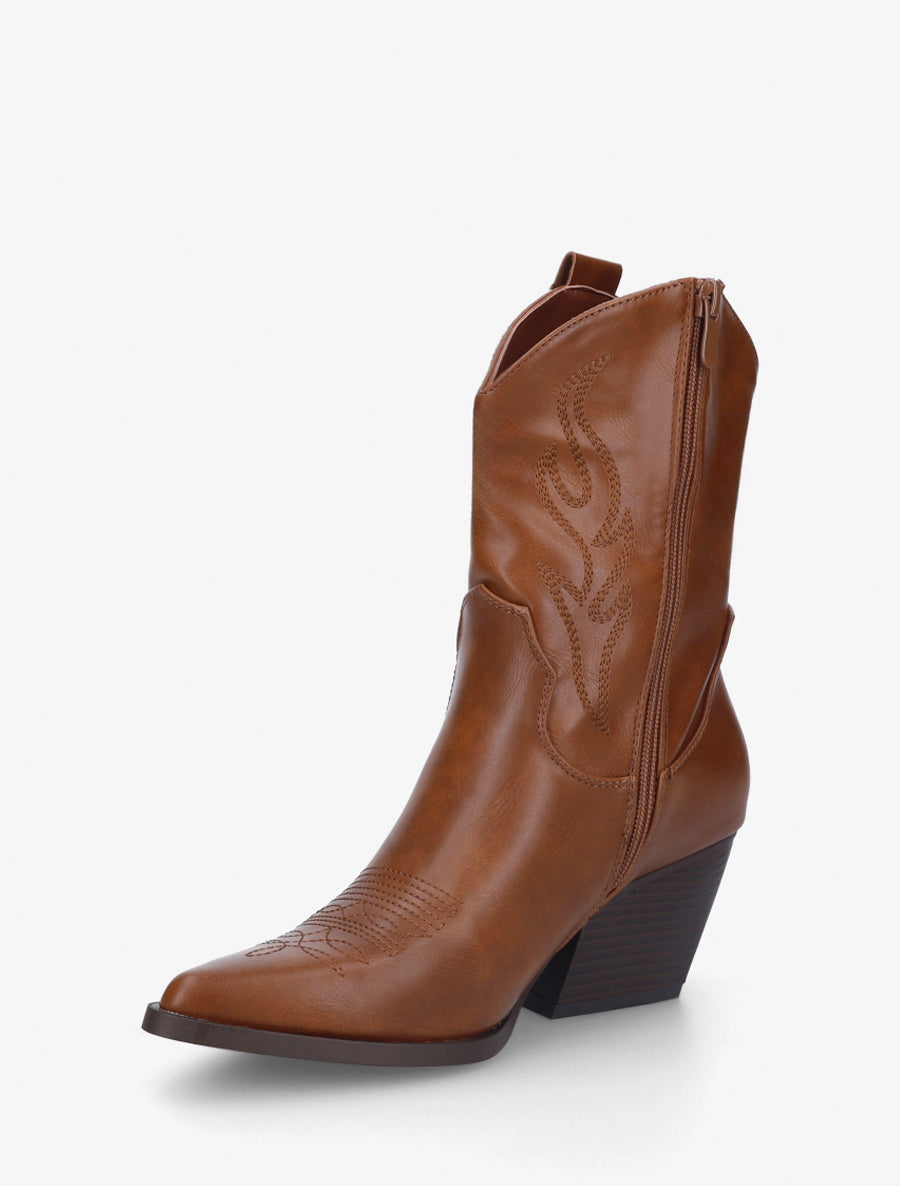 Bottines montantes style santiags - Camel - 3