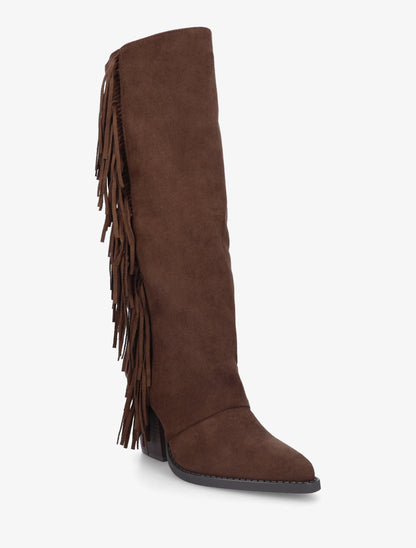 Bottes à franges bohème en suédine - Marron - 2