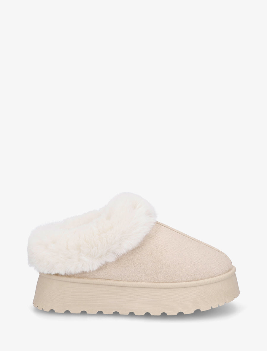 Mules fourrées à semelle épaisse - Beige - 1