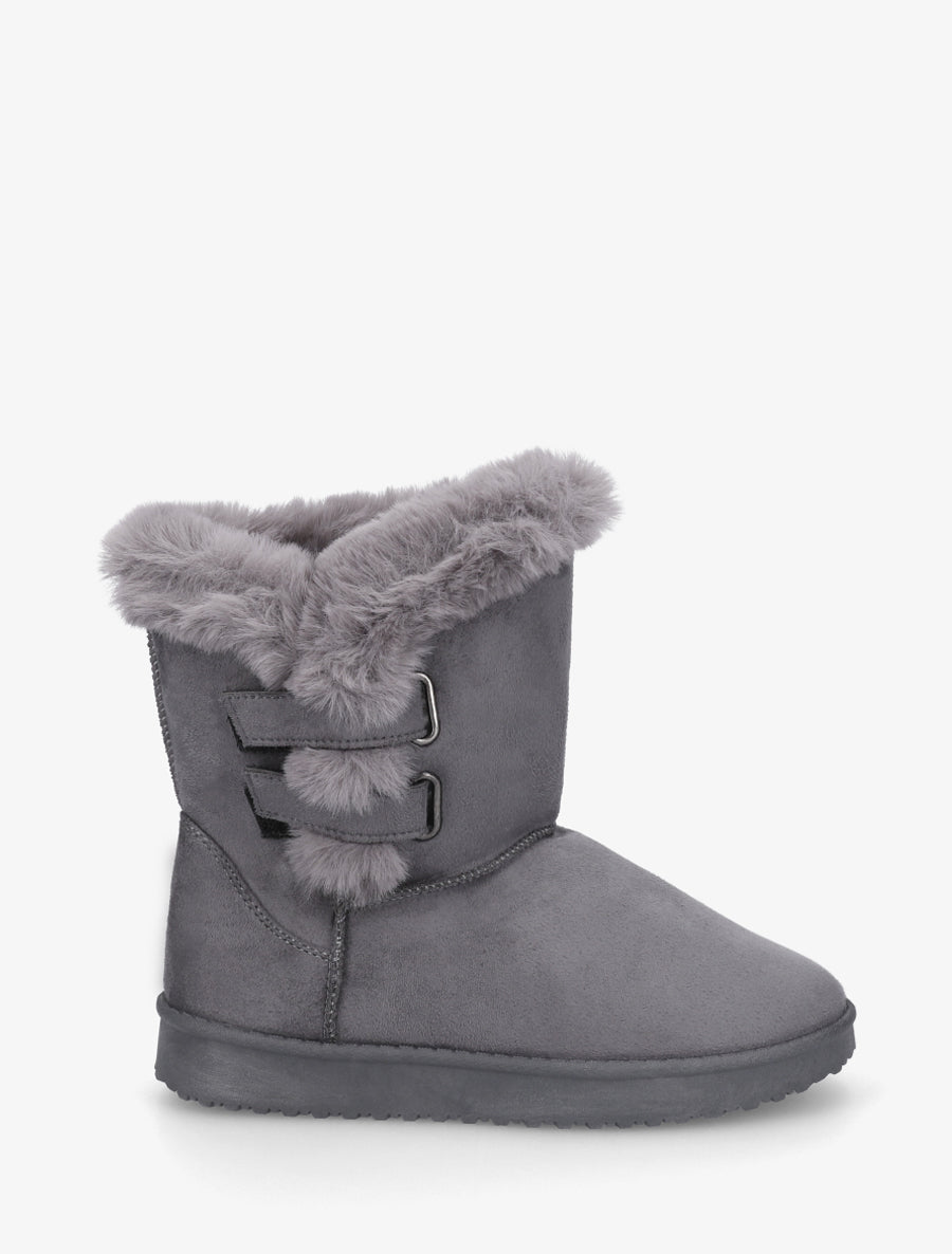 Boots en suédine fourrées à scratch - Gris foncé - 1