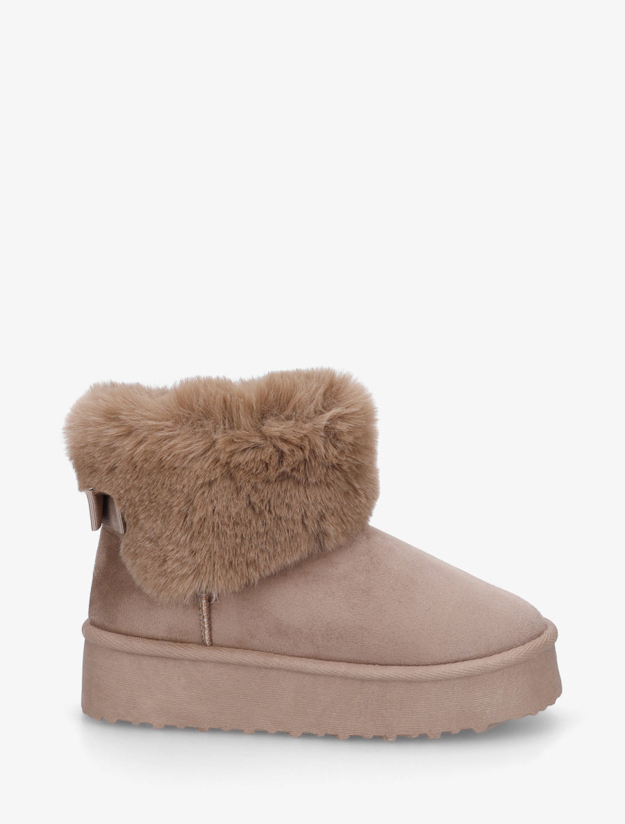 Boots fourrées à revers en fourrure synthétique - Taupe - 1