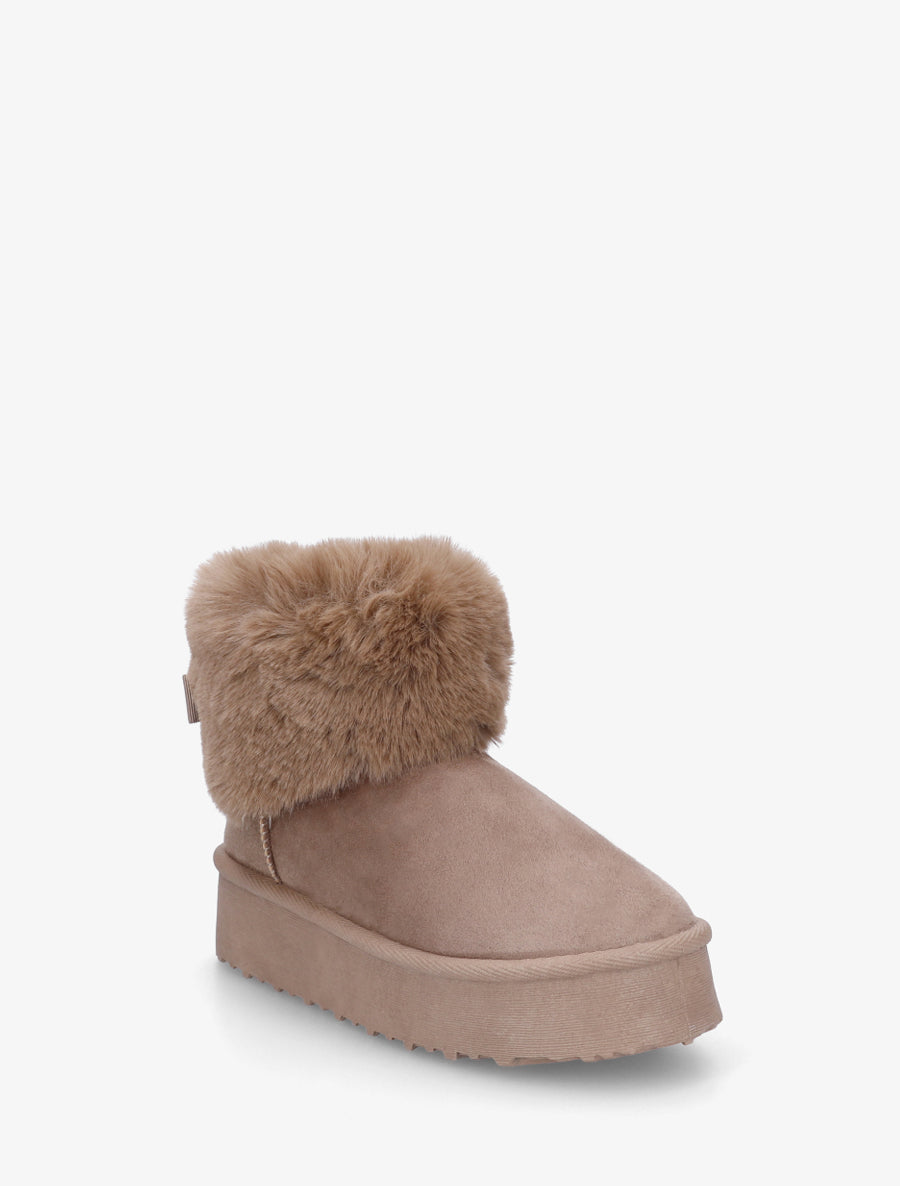 Boots fourrées à revers en fourrure synthétique - Taupe - 2