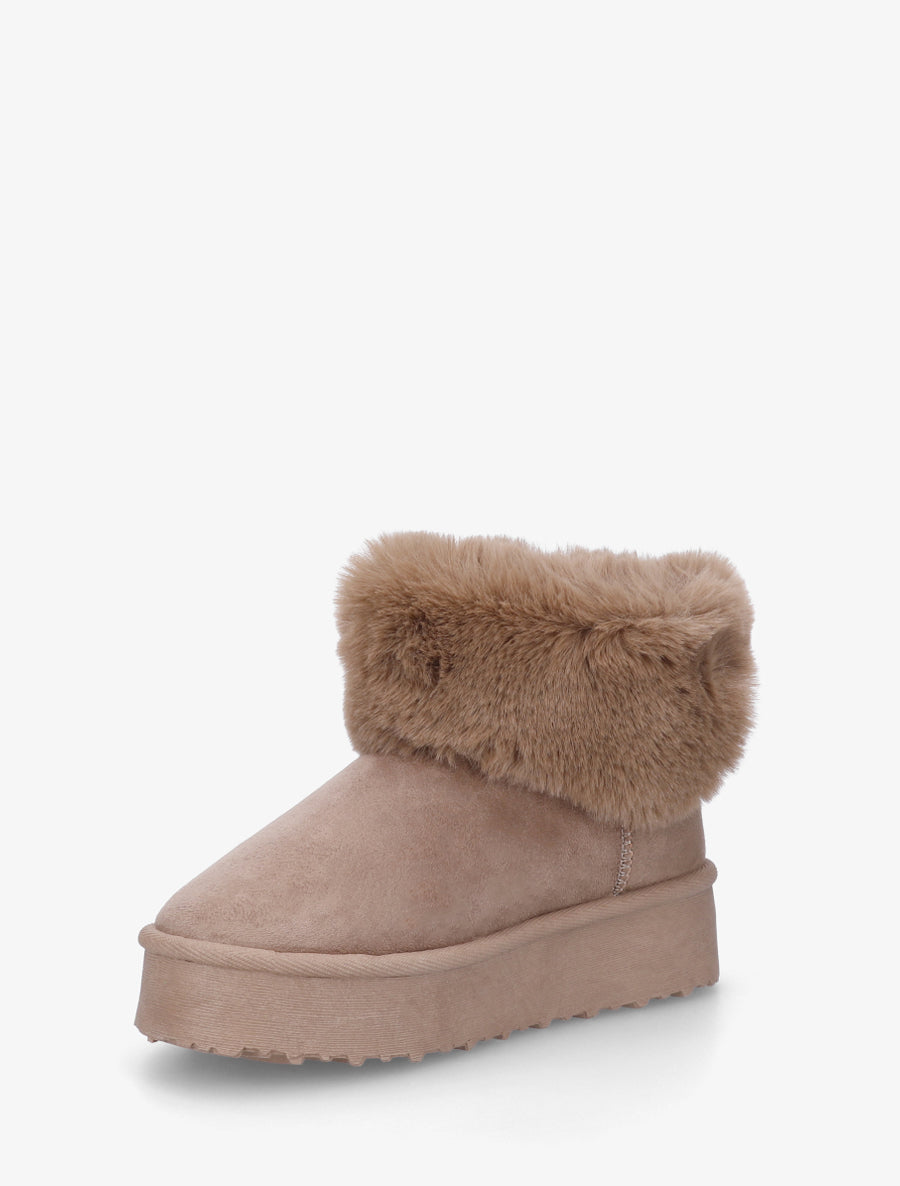 Boots fourrées à revers en fourrure synthétique - Taupe - 3