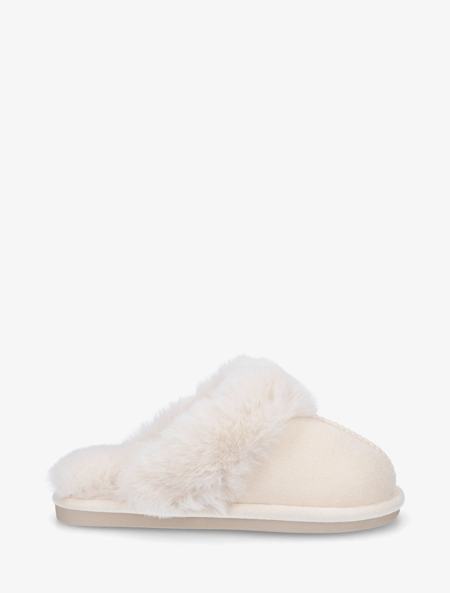 Mules plates fourrées - Beige - 1
