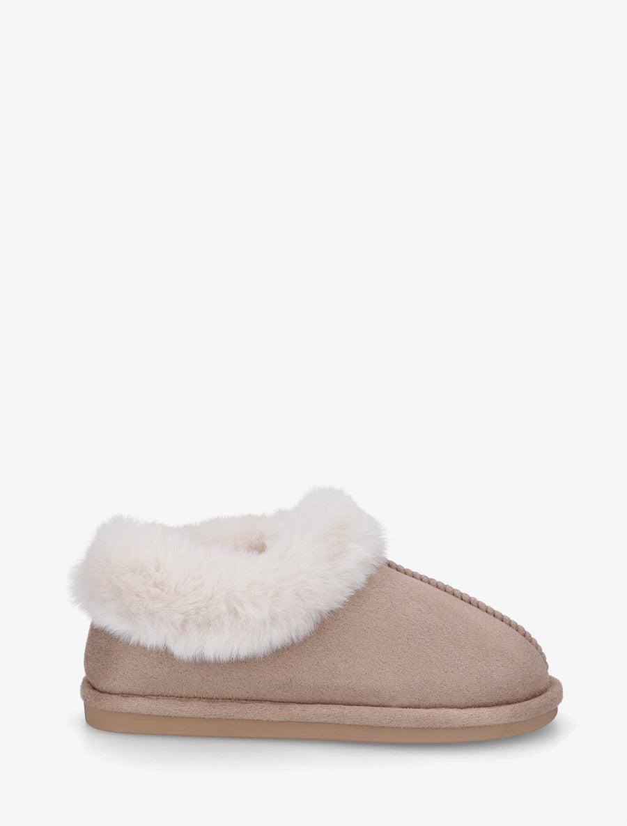 Mules en suédine fourrées - Taupe - 1