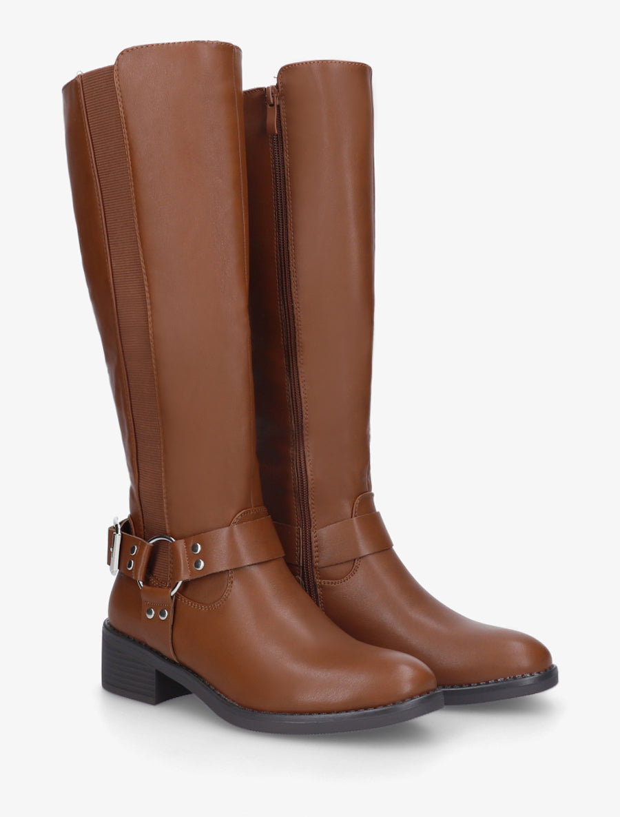 Bottes style cavalière à boucle - Camel - 4