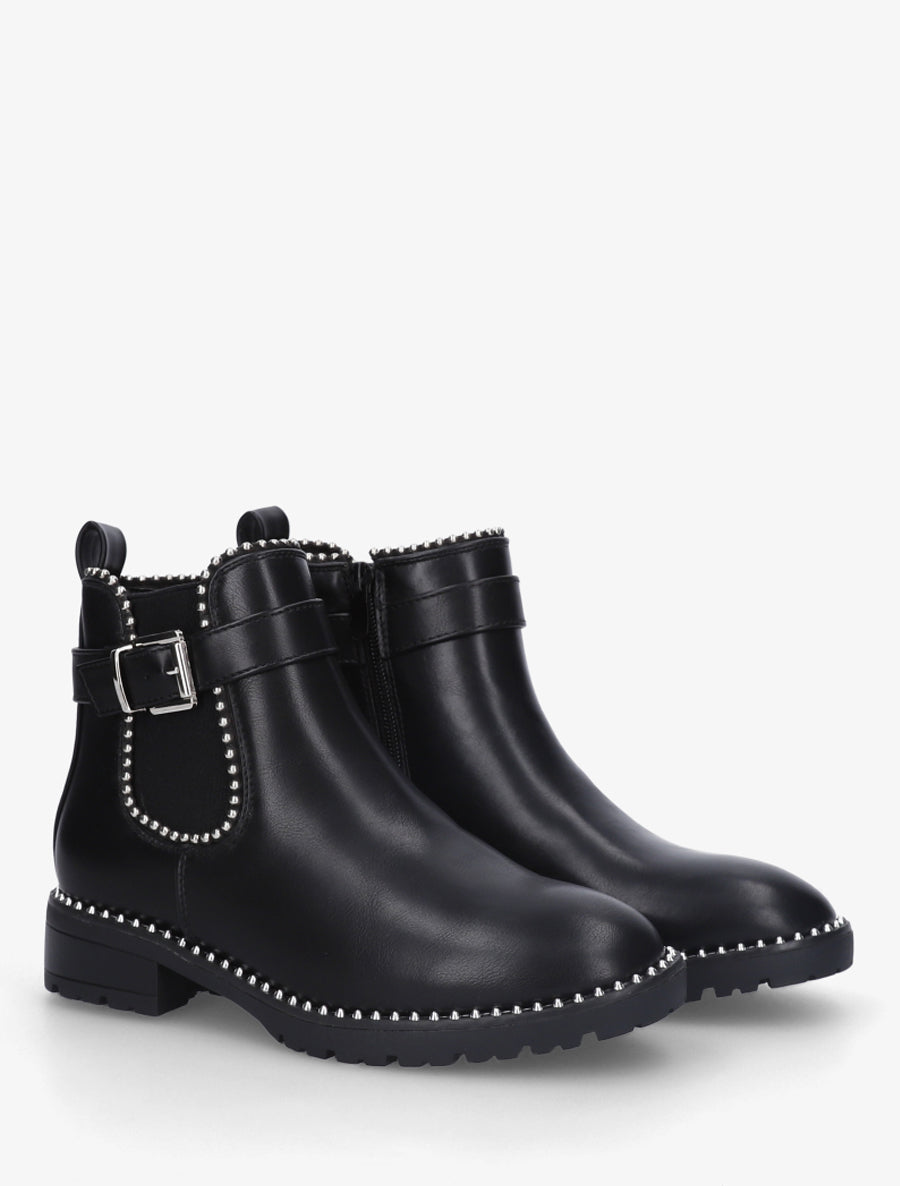 Bottines élastiquées et cloutées en simili - Noir - 4