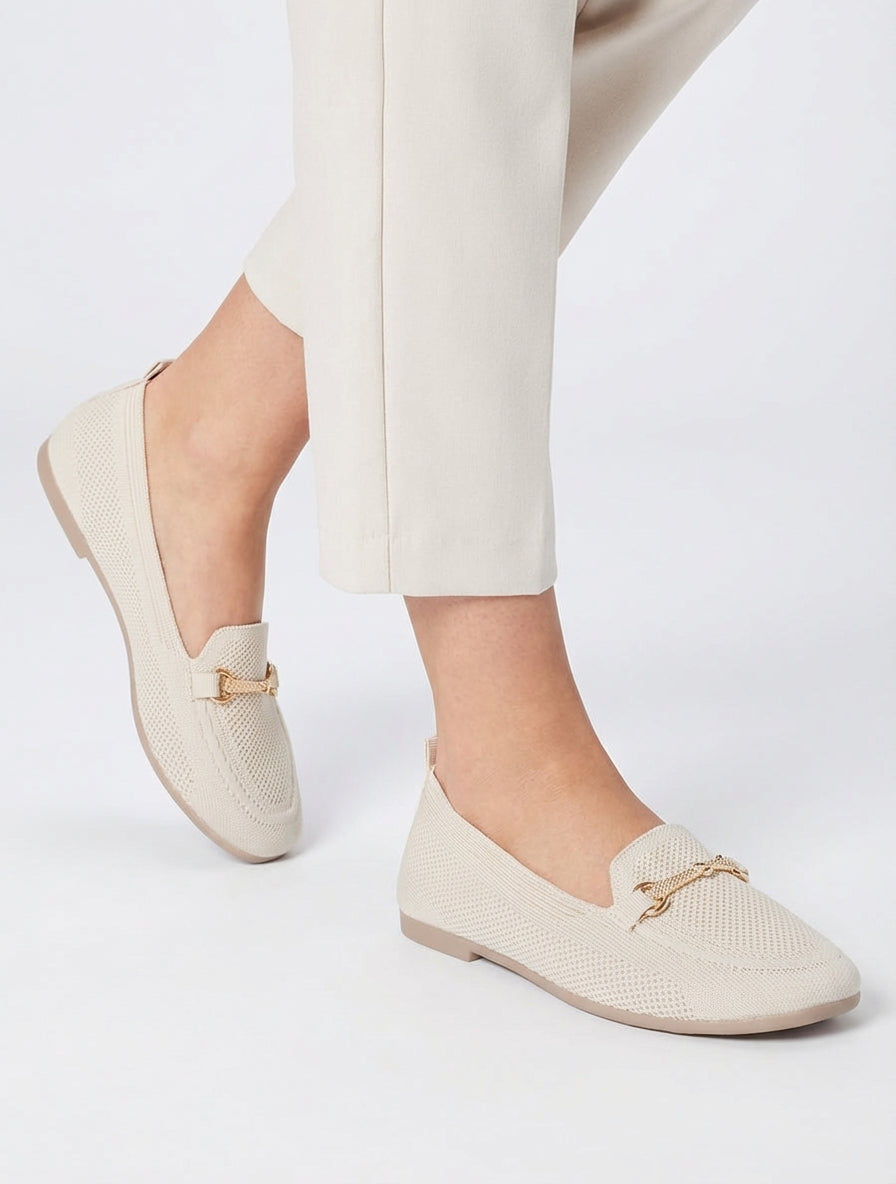 Mocassins en maille à boucle métallique - Beige
