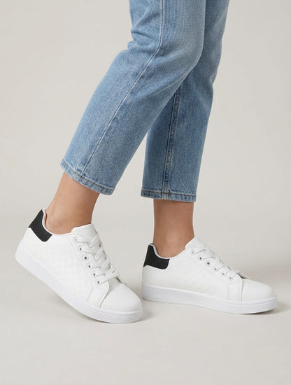 Baskets en simili à motif damier - Noir/blanc