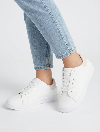 Baskets en simili à motif damier - Beige