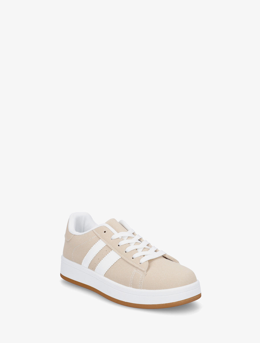 Sneakers effet nubuck à bandes contrastantes - Beige - 2
