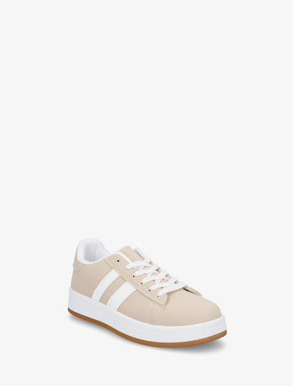 Sneakers effet nubuck à bandes contrastantes - Beige - 2