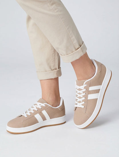 Sneakers effet nubuck à bandes contrastantes - Taupe