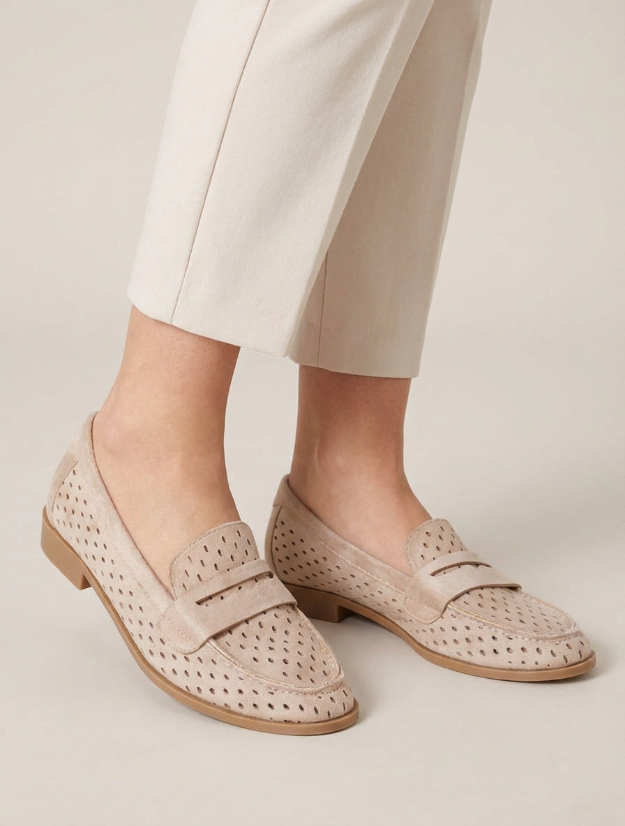 Mocassins ajourés en suédine - Beige