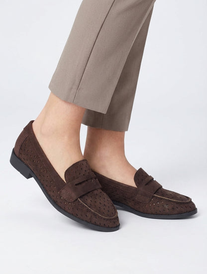 Mocassins ajourés en suédine - Marron