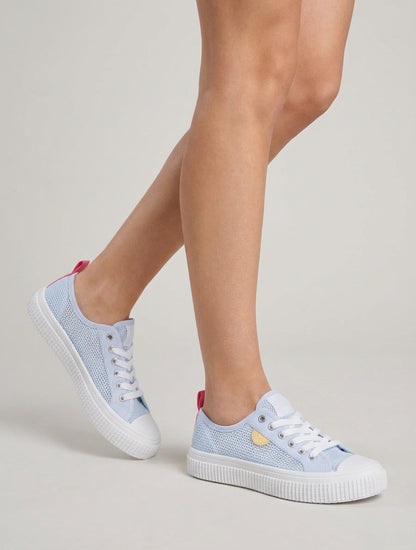 Tennis en tissu ajouré à lacets - Bleu ciel