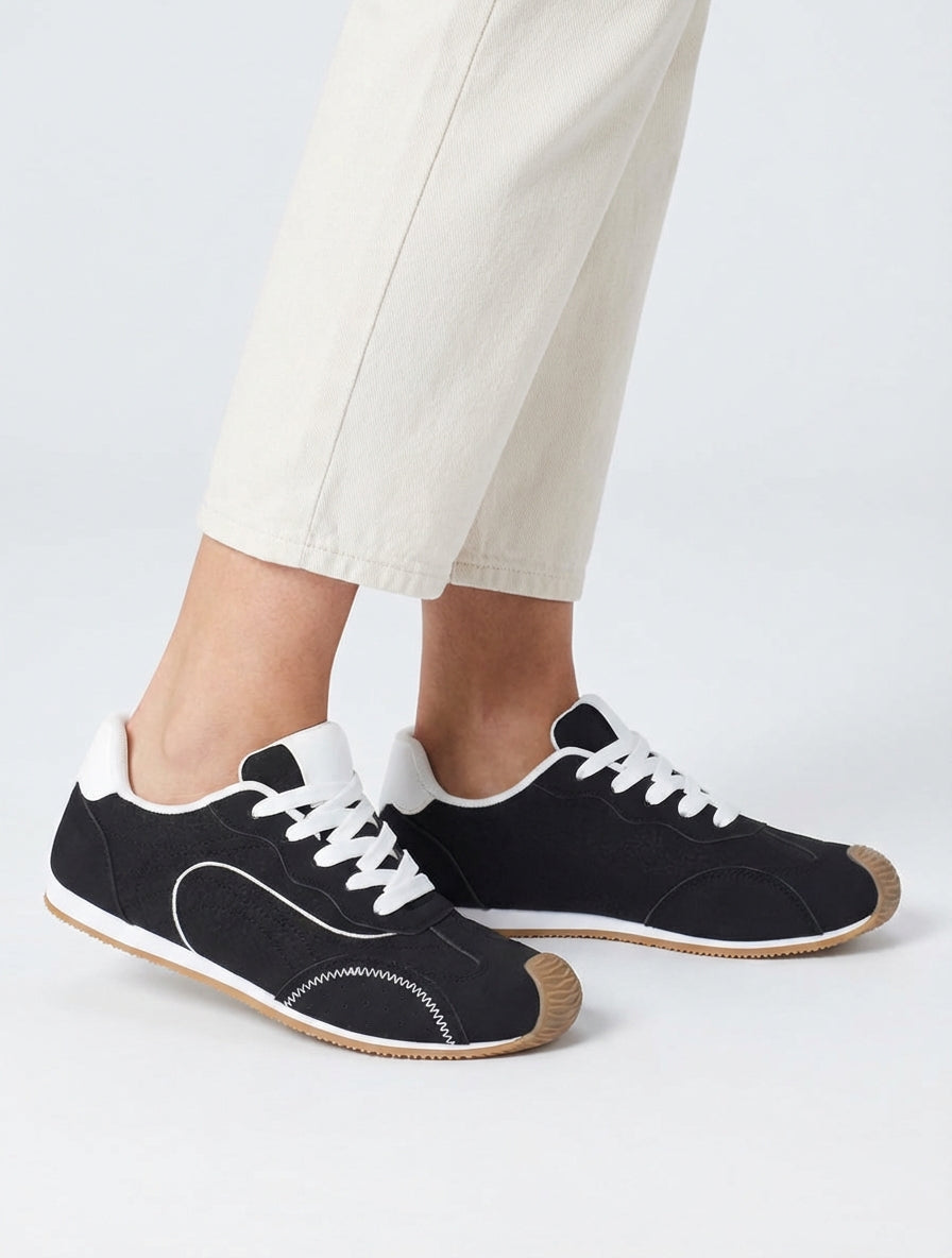 Sneakers semelle plate effet nubuck - Noir
