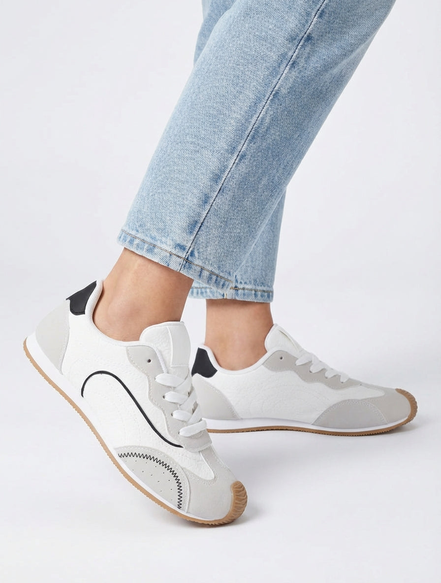 Sneakers semelle plate effet nubuck - Blanc