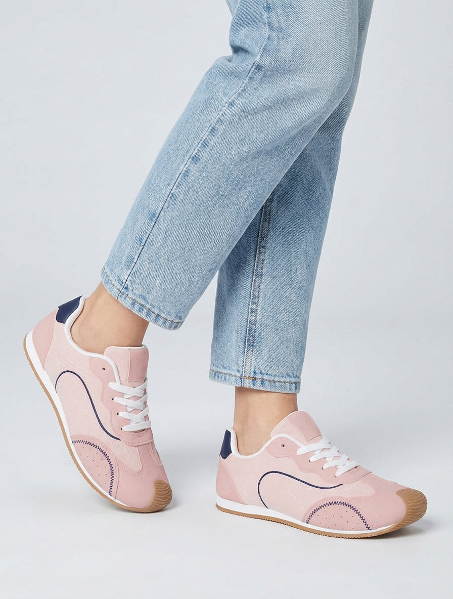 Sneakers texturés effet nubuck - Rose