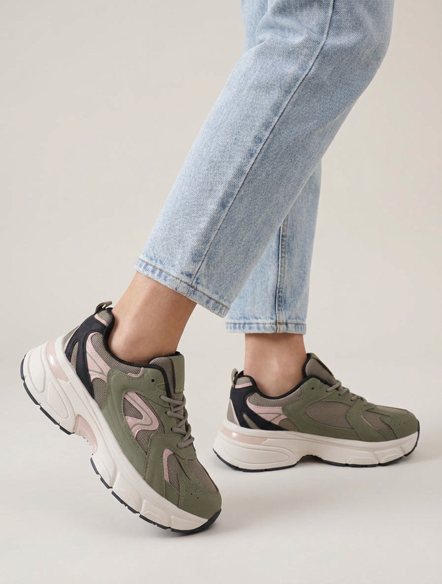 Baskets running ajourées plateforme - Kaki
