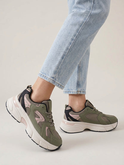 Baskets running ajourées plateforme - Kaki