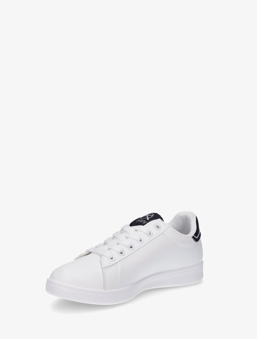 Baskets en simili à inscription brodée - Blanc/noir - 3