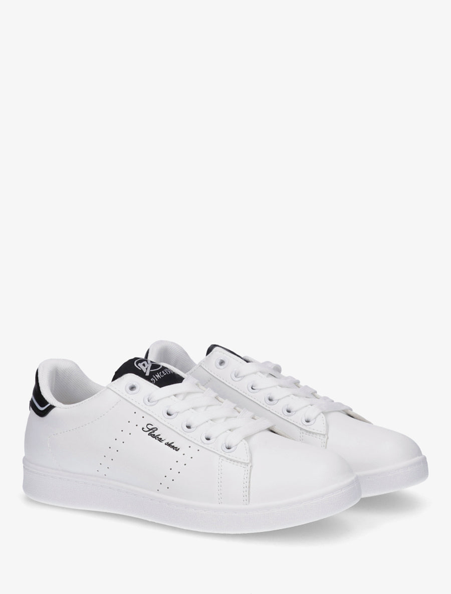 Baskets en simili à inscription brodée - Blanc/noir - 4