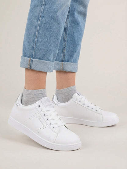 Baskets basses brodées à lacets - Argent