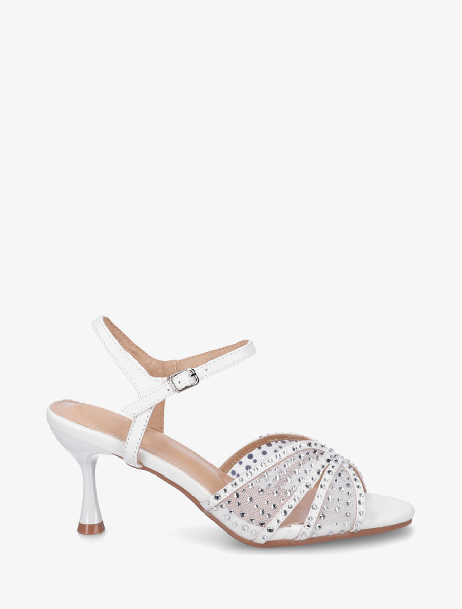 Sandales strassées et talon aiguille - Blanc - 1