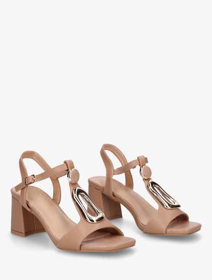 Sandales en simili à boucle fantaisie - Beige foncé - 4