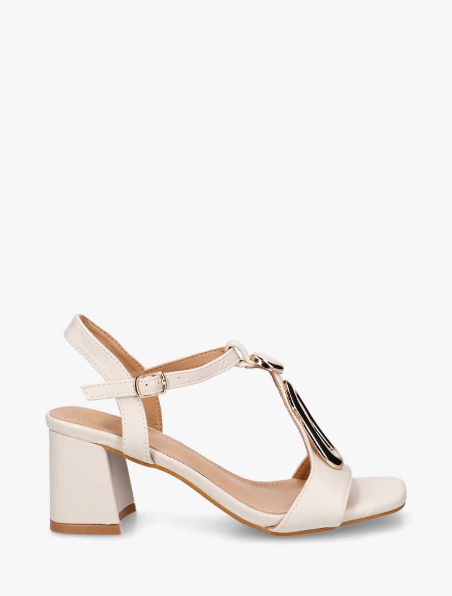 Sandales en simili à boucle fantaisie - Crème - 1