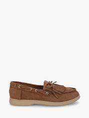 Mocassins en suédine à franges et noeud - Camel - 1
