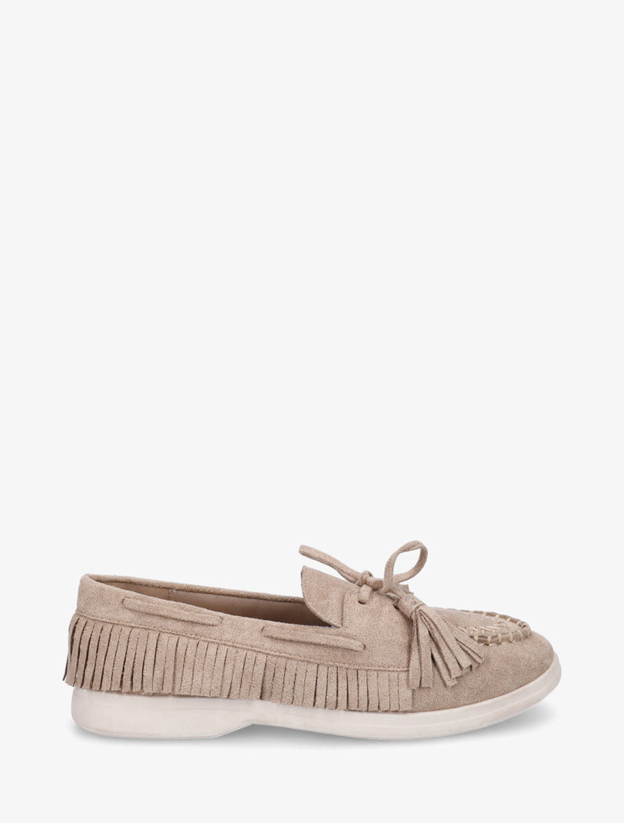 Mocassins en suédine à franges - Taupe - 1